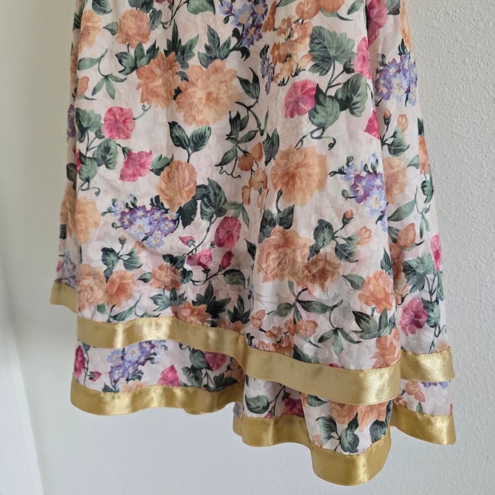 Nas Boutique Floral Mini Slip Dress Gold Satin Trim-S Y2K Cottagecore Coquette - Picture 3 of 8